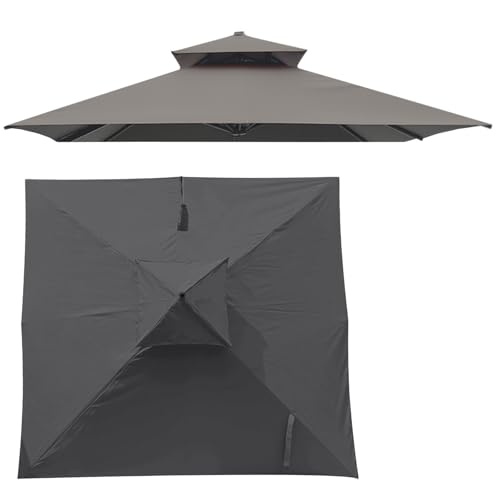 Cuadrada Funda De Repuesto para Sombrilla 3x3m, 8 Costillas Cubierta De Toldo De Repuesto Doble Techo, Parasol De Poliéster Protección UV, Estable Y Resistente Al Viento(Gray)