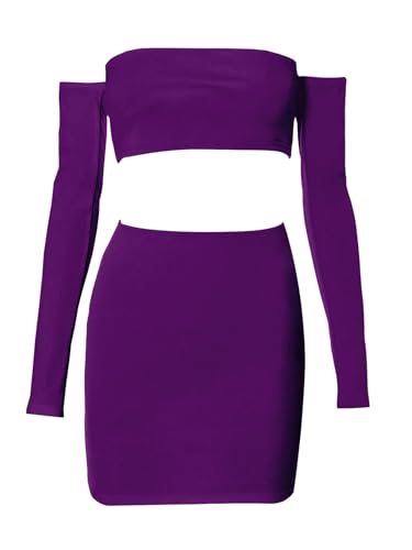 Image of Women's Summer Two-Piece Skirt Sets Sexy Off Shoulders Top Y2K Going Out Short T-Shirt Sets Mini Dress Outfits D293