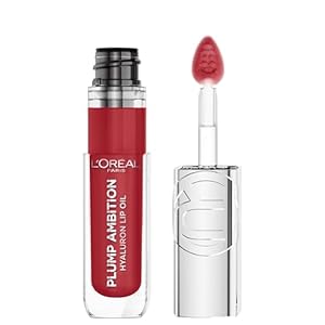 L’Oreal Paris Plump Ambition Hyaluron Lip Oil, 24 HR Lip Gloss with Hyaluronic Acid, Volumizing Formula with Glass-Like Shine, Cherry Cherie 390, 0.16 Fl Oz