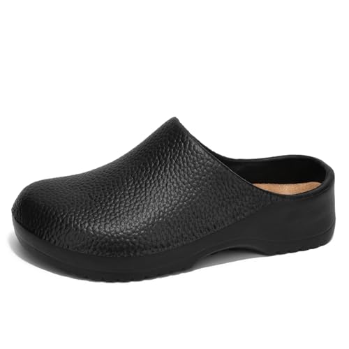 ihinzry Professional Chef Clogs Non-Slip Waterproof Work Shoes for Nurses Kitchen Staff with Arch Support Lightweight Comfort Restaurant Safety Shoes Slip Resistant​ Black-42-43