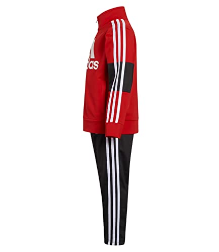 adidas Boys' Little Tricot Jacket & Pant Clothing Set, Vivid Red Stripe 3S, 4 (AG6415C)2