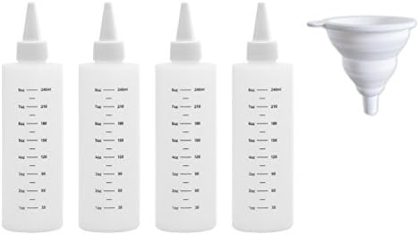Tovla Plastic Squeeze Squirt Bottles with Leak-Proof White Cap (8-Oz, Set of 4) Ideal for Oil,Condiments, Dressing, Paint, Glue, Crafts, Workshop and Pancake Art