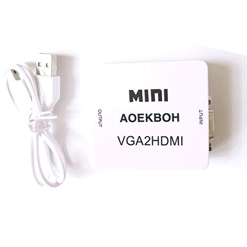 AOEKBOH Mini VGA to HDMI Converter 3.5 Audio Video Adapter Full HD 1080P VGA2HDMI for PC Laptop Dispaly Projector White