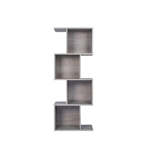 Image of Bookcase, Bookshelf, Freestanding Display Storage Shelves Open Bookcase for Bedroom, Small Bookshelf for Living Room and Office (Grey, S-Shaped)
