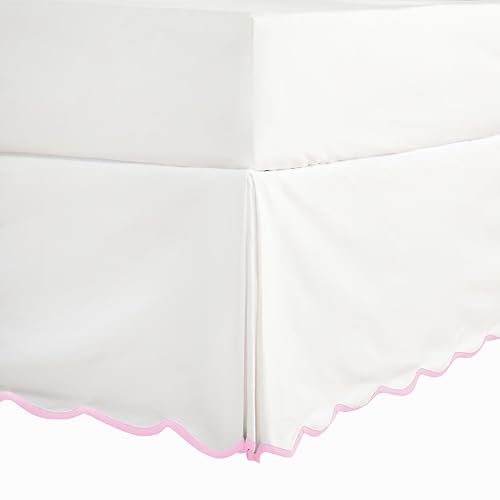HIG Off-White Chic Queen Bed Skirt - Easy Fit Scallop Edge Pleated Bedskirts, 14 Inch Drop Anti-Slip Dust Ruffle, Thick Fabric for Enhanced Privacy, Pre-Washed for Long-Lasting Use(N60022)