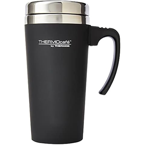 Thermocafe 420 ml Plastic and Stainless Steel Soft Touch Travel Mug, Black Cover