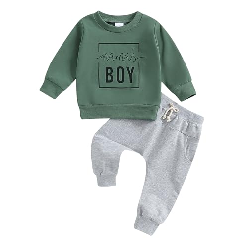 Image of Kupretty Toddler Baby Boy Fall Winter Clothes Letter Graphic Long Sleeve Sweatshirt Pullover Tops + Joggers Pants Outfit Set