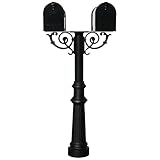 The Hanford Cast Aluminum Twin Mailbox Post System with Fluted Base, 2 E1 Mailboxes, Mounting Brackets and Scroll Supports, Ships in 2 boxes