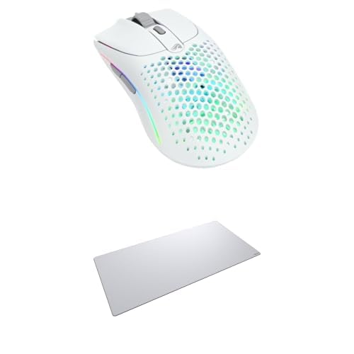 GLORIOUS Bundle of Model O 2 Wireless Gaming-Maus, 68g, BAMF 2.0 Sensor, in Mattweiß GMP 2 Stoff Gaming Mauspad (3XL) Spritzwasserfest 1220x610mm Weiß