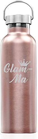 Rose Gold Double Wall Vacuum Insulated Stainless Steel Tumbler Travel Mug Glam-Ma Mom Mother Grandmother Grandma (25 oz Water Bottle)