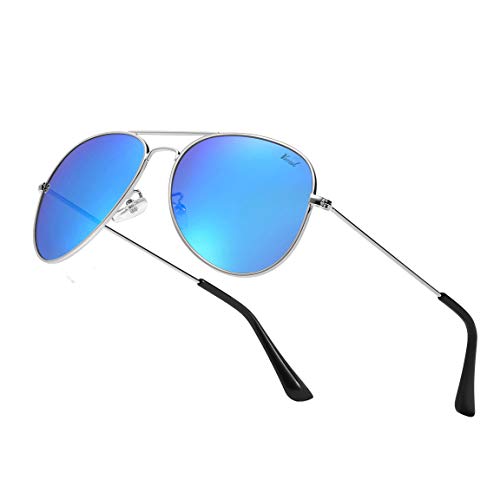 Versol Aviator Sunglasses for Men Women Mirrored Lens UV400 Protection Lightweight Polarized Aviators Sunglasses Blue Mirrored Lens