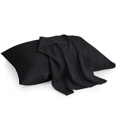 Image of Atiksh Beddings Pack of 2 13x18 Inch Toddler Travel Pillow Cases - 100% Soft Egyptian Cotton, 600 Thread Count with Zipper Closure for Small Travel Pillowcase Cover, Black