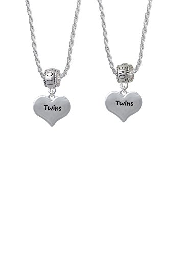 Delight Jewelry Twins Heart with Two Pair of Baby Feet I Love You More Bead Necklace Set of 2