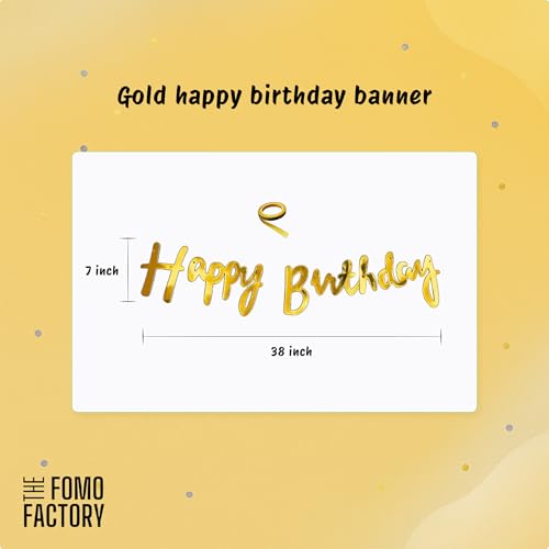 Image of The FOMO Factory Golden Birthday Decoration Kit | Golden Balloons for Decoration, Banner, Aritficial Leaves, Confetti - Easy Unique Husband Wife Birthday Decoration Ideas - Surprise Party (GVine)