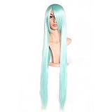 [富士達] ウィッグ コスプレ フルウィッグ ロング 100cm ウイッグ ストレート ブルー 青髪 自然 さらさら 耐熱 かつら ネット付き アマビエ LSL100-T5412