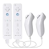 Zamia 2 Packs Upgrade Controller with Silicone Case and Wristband,Remote Controller with Nunchunk Compatible for Wii/Wii U Games(White)