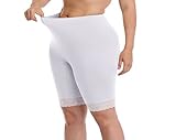 Women's Plus Size Modal Cotton Short Leggings Pants Lightweight Breathable Mid Thigh Stretchy Shorts (1X, Lace Edge White)
