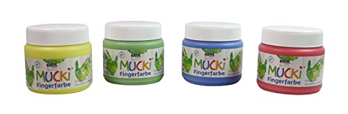 Kreul 2314 - Mucki leuchtkräftige Fingerfarbe, 4 x 150 ml in gelb, rot, blau und grün, parabenfrei, glutenfrei, laktosefrei und vegan, auswaschbar, vermalbar mit Pinsel, Schwamm und Fingern - Image 4