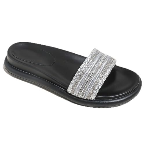 Women's Platform Rhinestone Glitter Slide Sandals Cute bling Slip On Soft Foam insole Round Open Toe Comfort summer Walking beach slippers