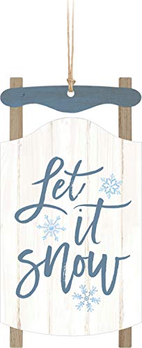 Let It Snow Sled Blue 5 x 2.6 Wood Christmas Hanging Figurine Ornament