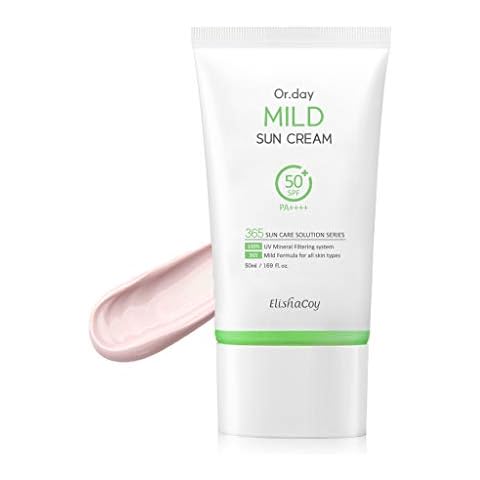 ELISHACOY Or.day Mild Sun Cream SPF50 PA++++ 50ml - Containing Pink Calamine Powder Oil & Sebum Control Sunblock Cream, Fresh and Light Finish with Stickiness, for Sensitive Skin Cover