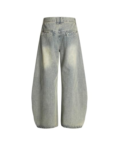 Unisex Vintage Barrel Jeans Washed Denim Loose Fit Retro Inside-Out Pocket Streetwear Trousers2