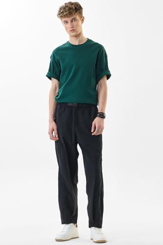 Image of SNITCH Men Cargo Pants | Relaxed Fit with Elastic Waistband & Adjustable Belt | 100% Nylon Material & Multiple Utility Pockets for Casual & Street Wear