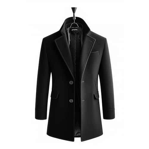 Mens Black Classic Wormth Breathable Overcoat Hip-Length Jacket Versatile Modern Winter Wool Coat