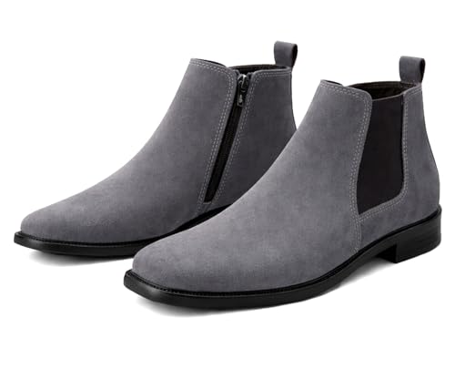 Image of Kraasa THE Ashford - Men's Stylish Vegan Leather Chelsea Boots with Side Zipper & Elastic Panel, Square Toe Ankle Boot (Tan /Black /Brown)