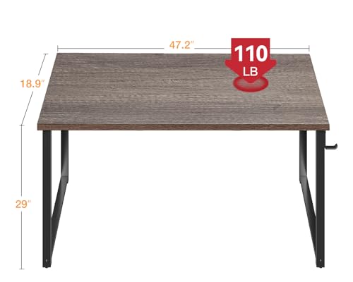 Image of Casaottima 48 Inch Small Computer Desk for Home Office, Study Writing Table for Small Spaces, Simple Modern Desk with Headphone Hooks, Grey Oak