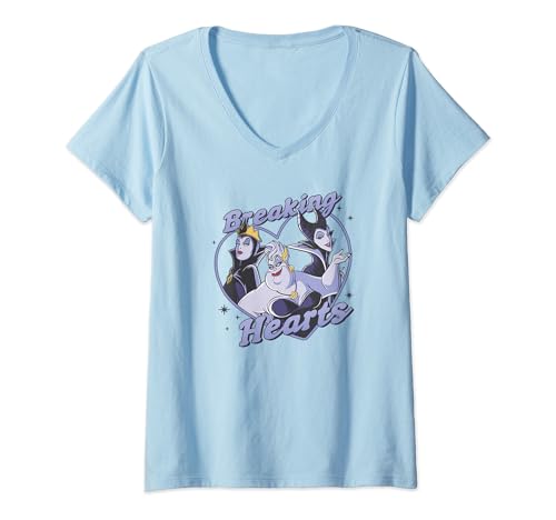 T-shirt col V Disney Villains femme en coton imprimé pour style urbain