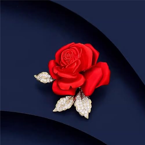 Enamel Rose Flower Brooch Pin for Women Girls Gold Plated Elegant Crystal Red Creative 3D Floral Dainty Dress Accessories Holiday Halloween Birthday Jewelry4