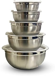 Dashkart Mixing Bowls Set - 5-Piece, Easy-Grip, Stainless Steel Mixing Bowls for Baking, Cooking, Salad & Food Prep - Large, Medium and Small Metal Nesting Bowls with Lids