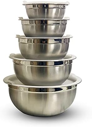 Dashkart Mixing Bowls Set - 5-Piece, Easy-Grip, Stainless Steel Mixing Bowls for Baking, Cooking, Salad & Food Prep - Large, Medium and Small Metal Nesting Bowls with Lids