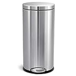 simplehuman 30 Liter / 8 Gallon Round Step Trash Can, Brushed Stainless Steel