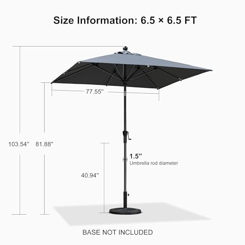 Image of PURPLE LEAF Patio Market Umbrella 6.5' x 6.5' Square Dual Tilt Gray 8 Ribs