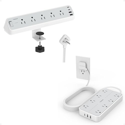 Desk Power Strip 10 Ft, TESSAN Flat Plug Extension Cord with AC Outlets and USB Ports, Surge Protector Power Strip, Multiple Outlets Charging Station for Home Office Dorm Room Essentials