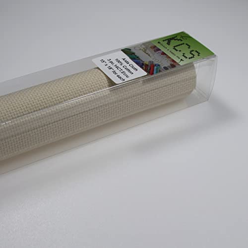 Image of KCS 3 pc of 15 inch x 18 inch Counted Cross Stitch Cotton Aida Cloth Needlework Rolled Fabric Box,14CT,Ecru