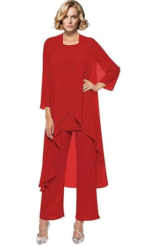 3 Piece Mother of The Bride Pant Suits Chiffon Women Wedding Party Outfit