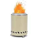 Edenoutdoor Tischfeuerstelle mit Ständer, Mini-Feuerstelle aus Edelstahl, Deko für Garten,Terrasse und Balkon,Für Pellets/Holz, Edelstahl rauchfreier Camping-Tischkocher für die Vorstadt,Beige