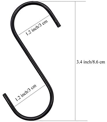 Image of S Shaped Hanging Hanger Hooks for Kitchen Cutlery, Bathroom, Office, Pan, Pot, Coat, Clothes, Bag, Plants, Wardrobe, Work Shop, Garden Pots Hook Hanging 3.75 Inch Length, 4mm,Black(Pack of 12)