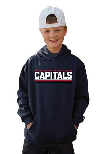 Blue 84 Washington Capitals NHL Officially Licensed Youth Hooded Sweatshirt Twill Embroidery, Medium Team Color