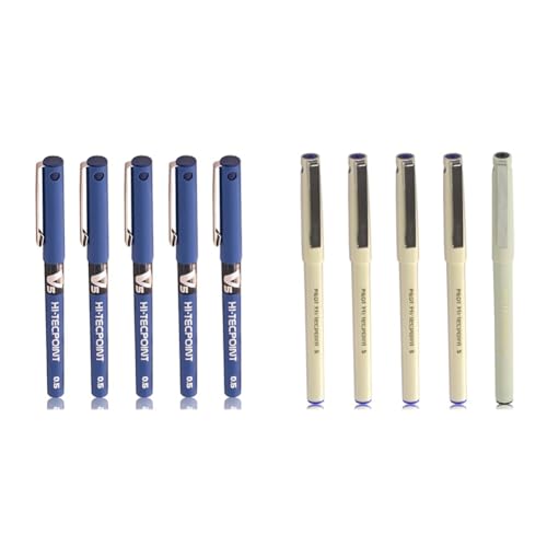 Image of Pilot - Hi-Tecpoint V5 0.5mm Extra Fine Point Pure Liquid Ink Roller Ball Pen | Blue Ink, Pack Of 5 & Hi-Tecpoint O5 0.5mm Extra Fine Point Roller Ball Pen | Pack Of 5 (4 Blue + 1 Black)
