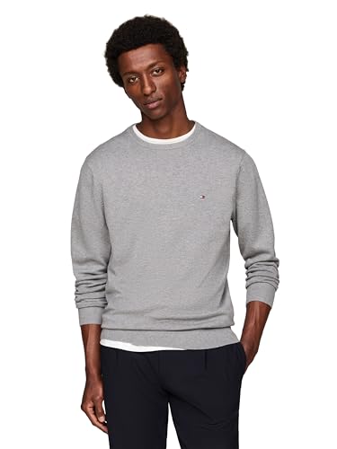 Tommy Hilfiger Men's Cotton Solid Crewneck Sweater Lightweight Pullover, Also Available in Big & Tall