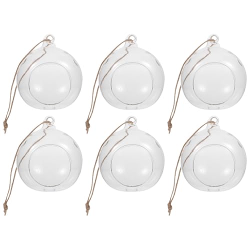 AOKWAWALIY 6 candelabros colgantes de bola de cristal, velas de té, macetas de cristal colgantes, portavelas de cristal, terrario, esfera, terrario, portavelas, jarrón, portavelas, 48A70031WJI40ALE7