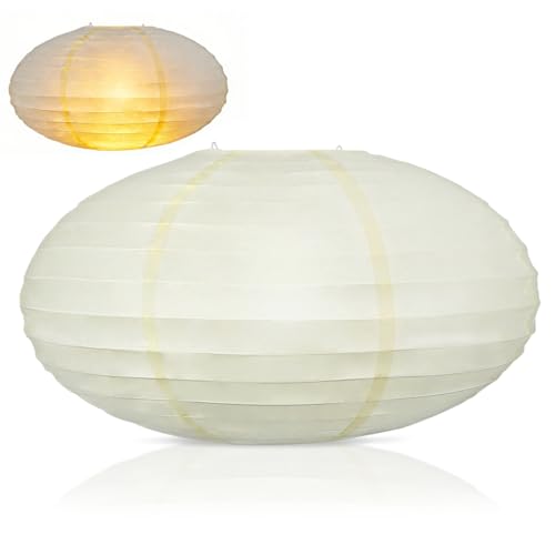 Gadpiparty Pantalla redonda ovalada para lámpara de papel de arroz, 40 cm, estilo chino japonés, cubierta de luz de techo, color beige