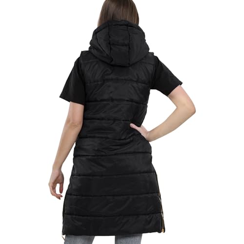 Hooded Gilet Jacket Fabric No Sleeve - Gilet Black 132