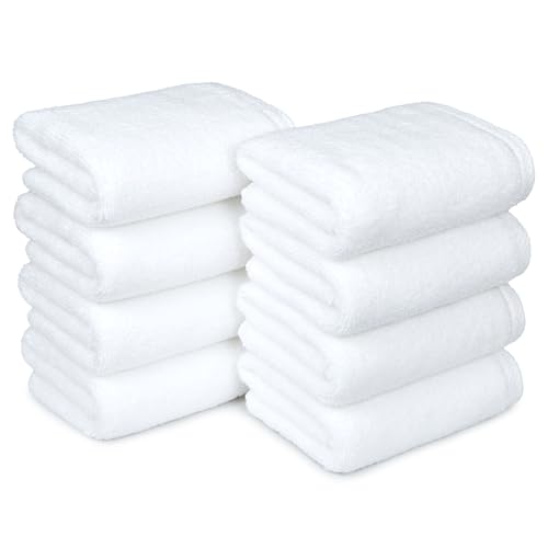 Amazon Basics 100% Cotton Soft, Quick-Dry Absorbent Hand Towels, 8-Pack, White, 28