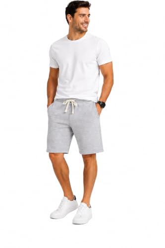 Image of ArkXani® Mens Fleece Jogger Shorts with Zip Side Pockets (Grey L) | Men's Fleece Shorts Jogger Shorts Sweat Half Pants