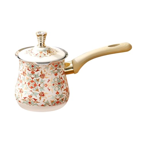 Yqqhrbm Cafetera Turca de 500 Ml con Mango Largo de Madera Y Tapa, Diseño Griego Y árabe, de Acero Inoxidable.